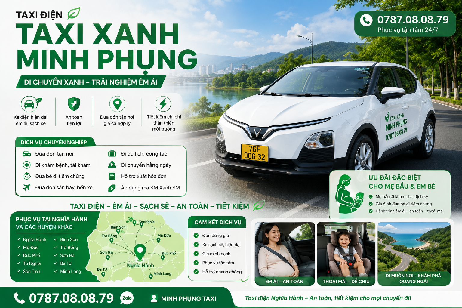Taxi Xanh Quảng Ngãi | Taxi Điện Giá Rẻ 24/7 Tại các khu vực trong Tỉnh Quảng Ngãi